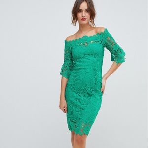 Paper Dolls Emerald Green Crochet Midi Dress